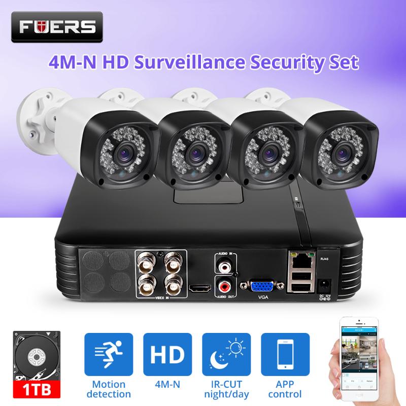 

Fuers Update 4pcs HD 4M-N 4CH AHD DVR CCTV Camera Security System Kit Outdoor Camera Video Surveillance System Night Vision P2P