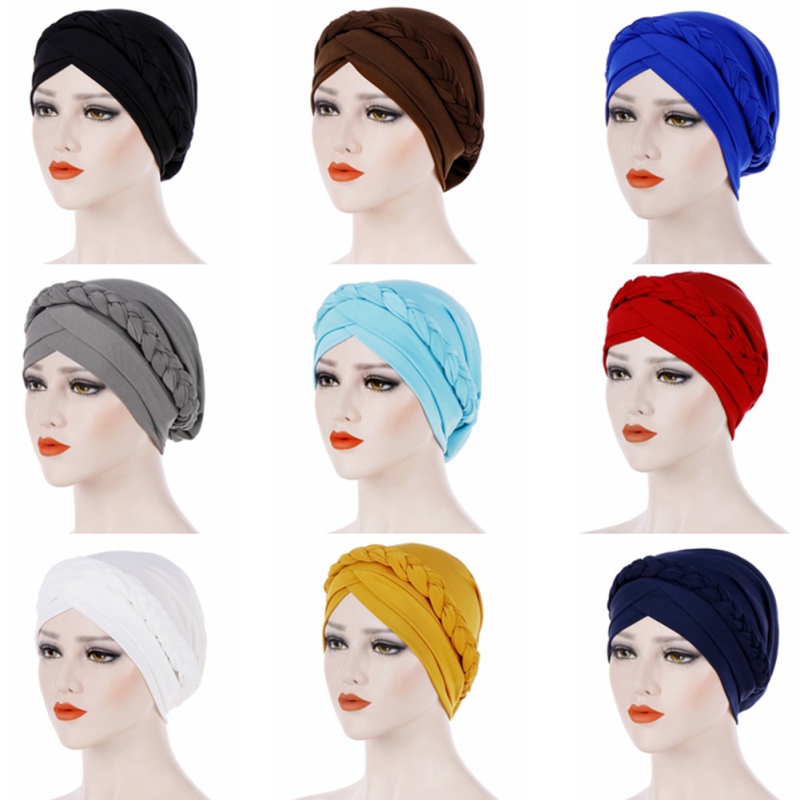 

Muslim Hat African Female Headwear Cancer Chemo Cap Turban Hair Accessories Fashion Women Solid Braided Bandanas Headscarf, Zq