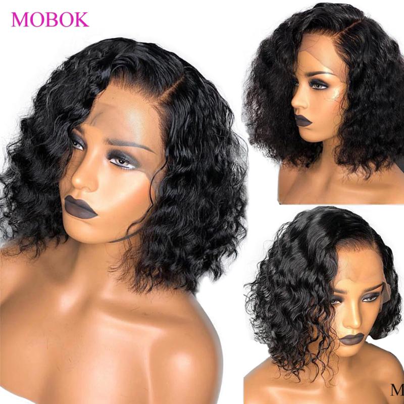 

Mobok Curly Bob Wig 13X4 Bob Lace Front Wigs Brazilain Remy 150% Lace Front Human Hair Wigs Pre Plucked For Black Women, 4x4 lace bob wig
