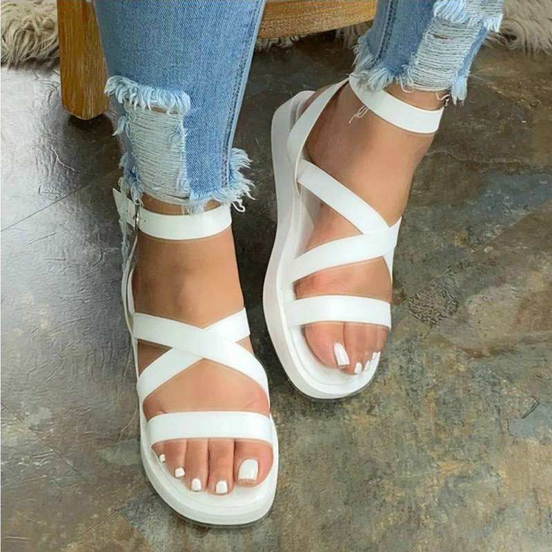 

Summer Gladiator Women Sandals Platform Flat Bright Color Cross Tie Light Sole Ankle Strap Fashion Party Shoes Ladies Female, Black