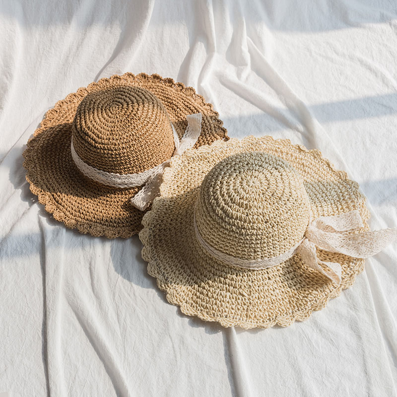 

2020 Hot Sale Round Top Straw Hats Summer Sun Hats For Women With Leisure Beach Lady Flat Hat, Beige