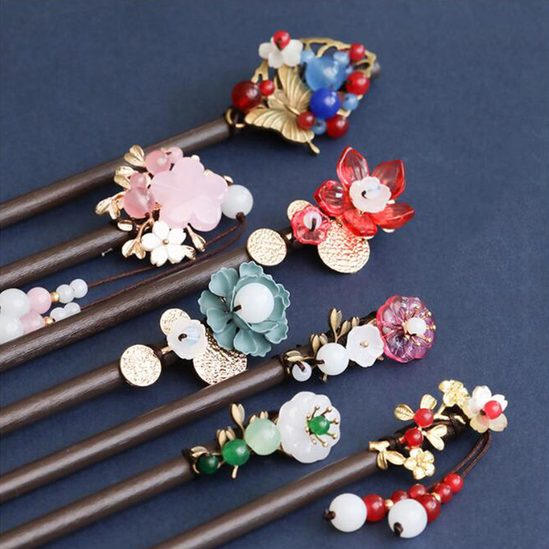

Hair Clips & Barrettes Ethnic Handmade Lampwork Petals Shell Flower Sticks Copper Leaf Butterfly Hairpin For Women Headpiece Vintage Jewelr
