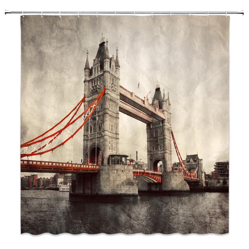 

Diamond London Bridge Shower Curtain Waterproof Scenery City Night Bathroom Screen High Quality Polyester Fabric Bathtub Decor