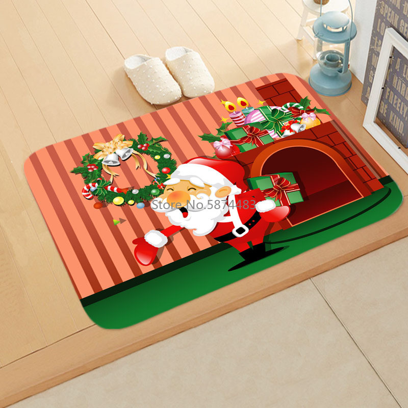 

Merry Christmas Fleece Doormat 40x60 Rectangle Anti-slip Carpet Rug Bedroom Entrance Floor Mats Tree Snowflake letters Decor, 024