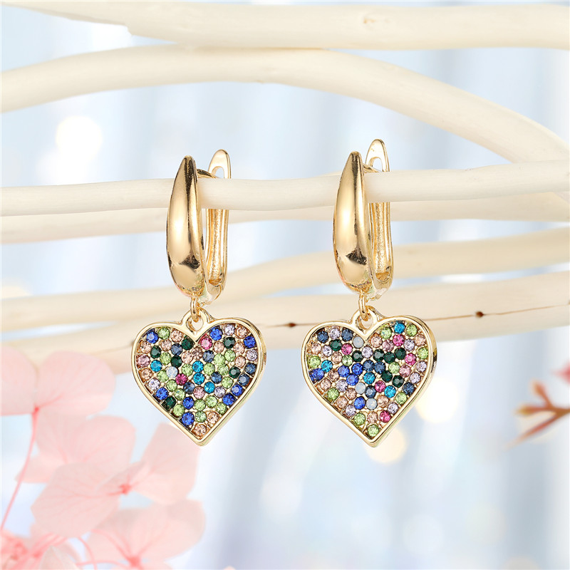 

Metal Zircon Rainbow Heart Hoop earrings For Womens Gift Jewelry Fashion Colorful Rhinestone Geometric Small Circle Earrings
