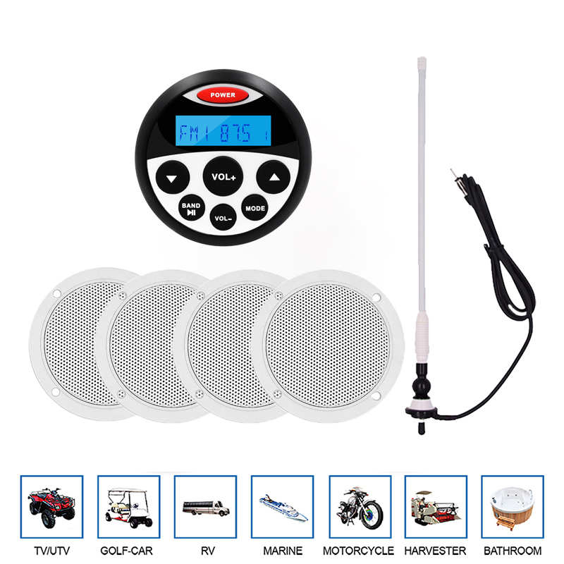

Marine Stereo Boat Audio Bluetooth Radio Car MP3 Player For Motorcycle ATV UTV+2 pair 4" Waterproof Marine Speaker+FM AM Antenna