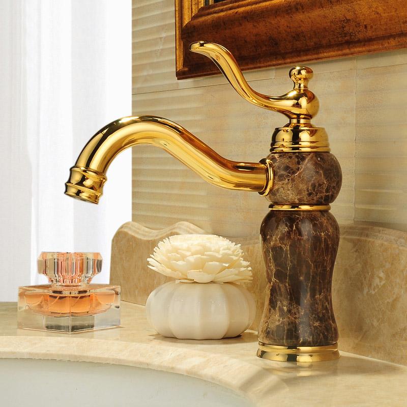 

Brass Hot and Cold Mixer Gold Ceramic Decoration Plating Gold jade Bathroom Faucet Mixer Single Hole Sink Basin Faucet