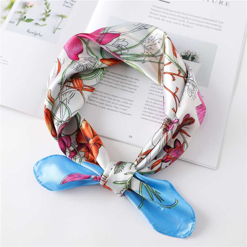 

Femme Zijden Sjaal Tas Tie Haarband Foulard Zakdoek Elegante Bloemenprint Vrouwen Hoofdband Skinny Bandana