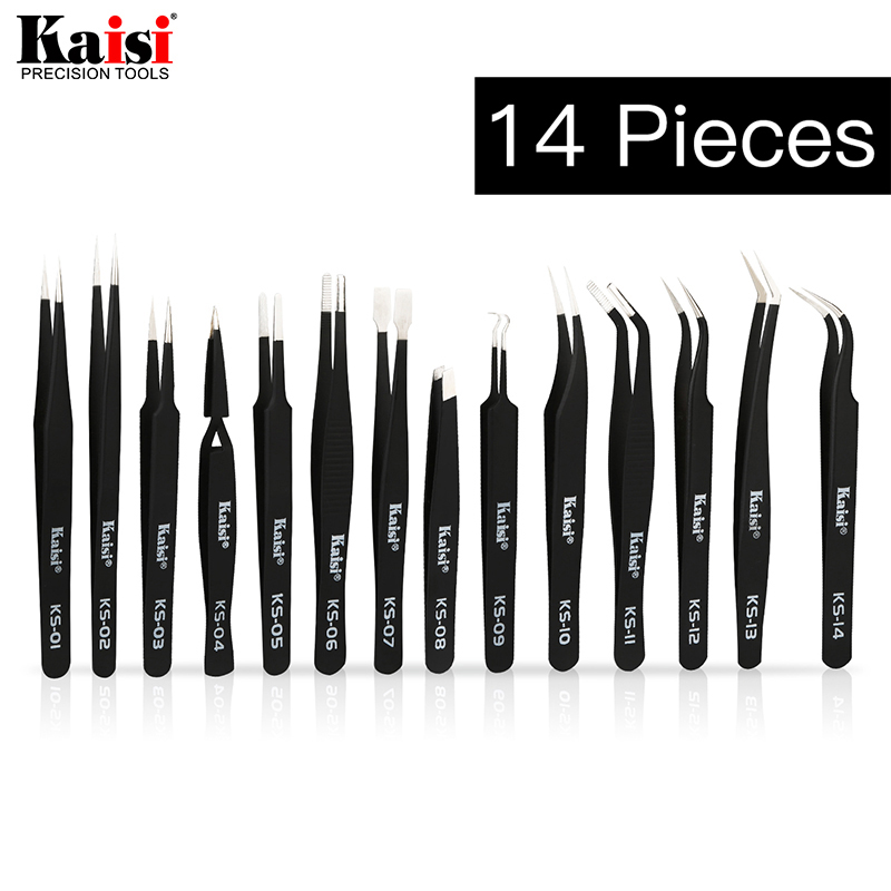 

14pcs ESD Tweezers set stainless steel Precision Repair Tweezers for Electronic Mobile Phone Repair Tools Kit blackhead removal, As pic