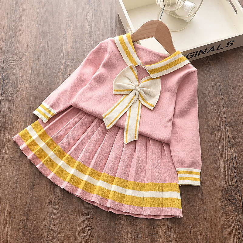 

1-6y new spring and autumn clothes girls trend fashion kids princess dress college wind knitted wool dress, Blue