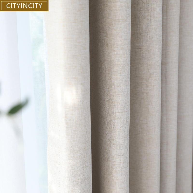 

CITYINCITY solid 100% blackout Curtain For Living room Home Decor thick Faux linen Curtains for Bedroom ready made custom made, Gray