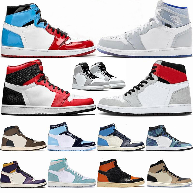 

2020 1 High Top OG 1s Basketball Shoes Obsidian UNC Mid Smoke Grey Fearless Twist Mens Trainers Jumpman Sneakers With Box, What the