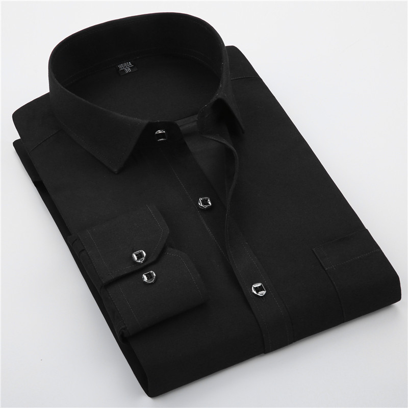 

2020 New Spring Fashion Solid Color Shirt Men Casual Social Business Male Shirt Top Quality Long Sleeve Mens Dress Shirts, Black