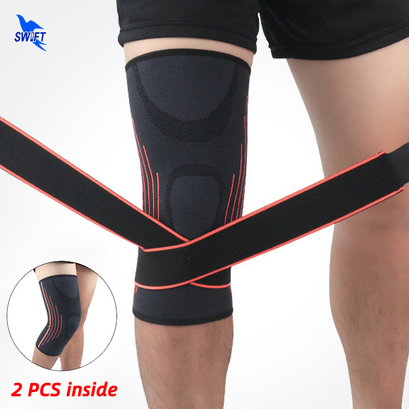 

2 Pcs Dual-used Pressurized Knee Support Elastic Wrap Crossfit Fitness Running Basketball Volleyball Cycling Sports Brace Guard, Black green