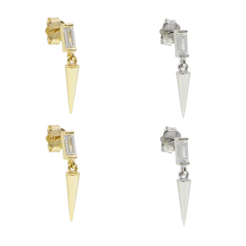 

New cute 2*4MM mini baguette cz stud geometric spike rivet charm earring in real 100% 925 sterling silver stud earring for women