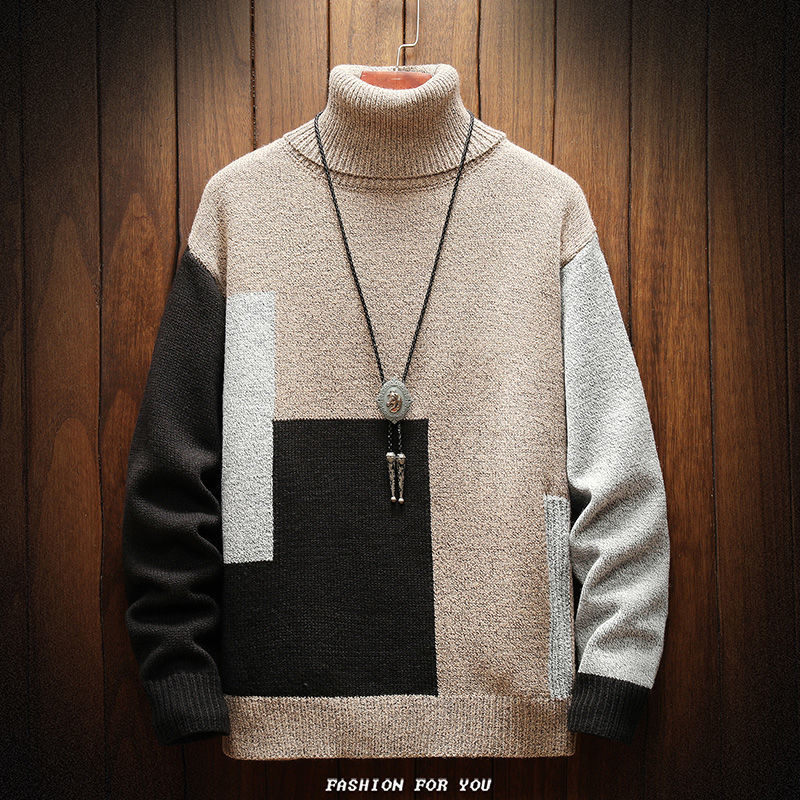 

Hybskr Men's Winter Warm Sweater Korean Streetwear Fashion Pullovers Sweater 2020 Autumn Graphic Printed Casual Male Clothing, Beige