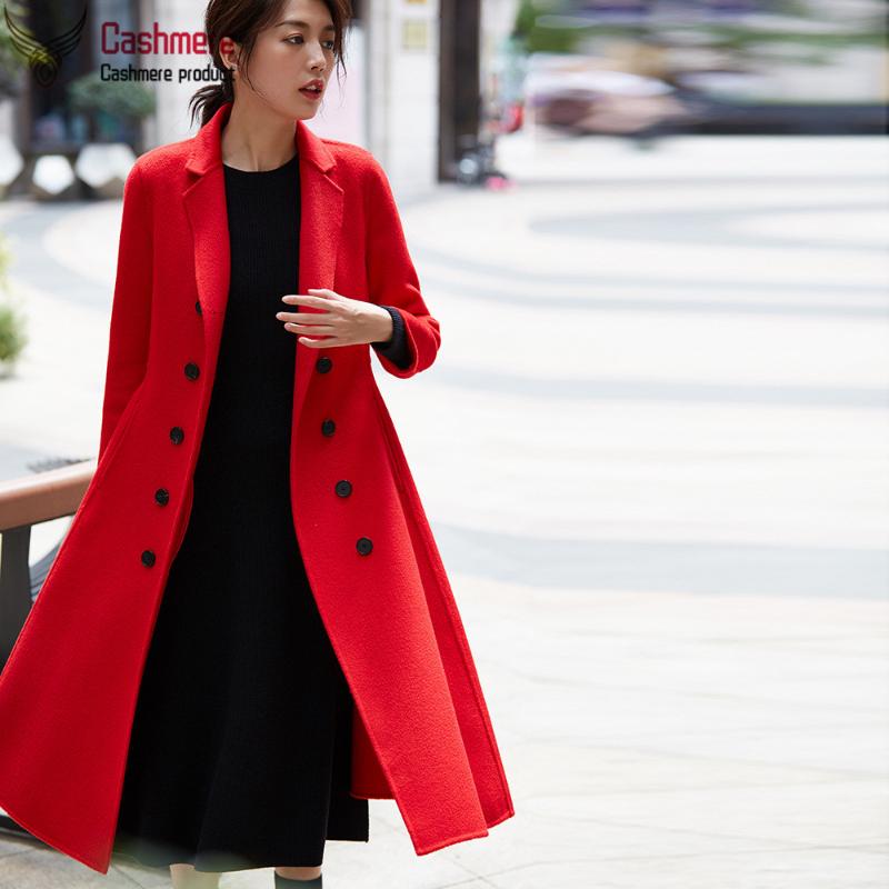 

Water ripple coat female 2020 autumn winter new double-sided coat waist waist thin temperament female red white 8772, Black
