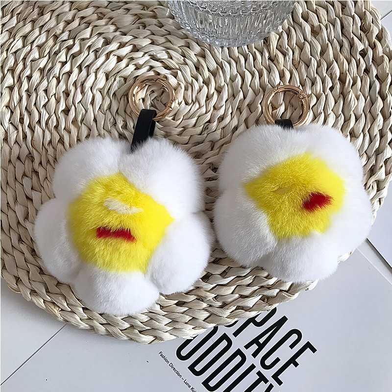 

Trinket Keychains Sun flower Key-Ring Car-Pendant Real Rex Fur Women Cute Accessories