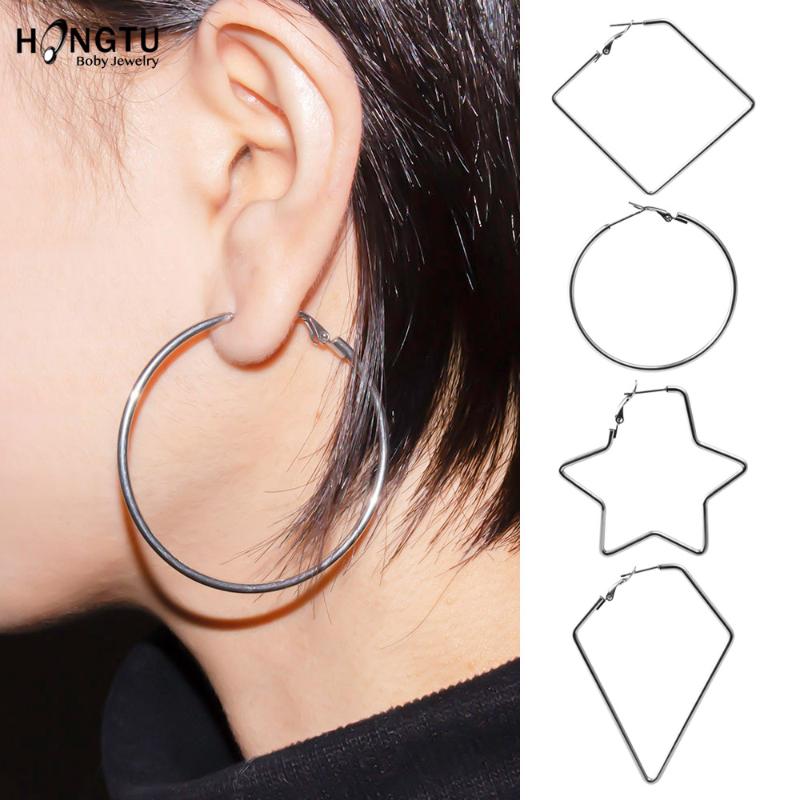 

HONGTU 1 Pair Oversize Big geometric Hoop Earrings For Women Simple Punk Style Brincos Round Star Earring Party Jewelry Gift 20G