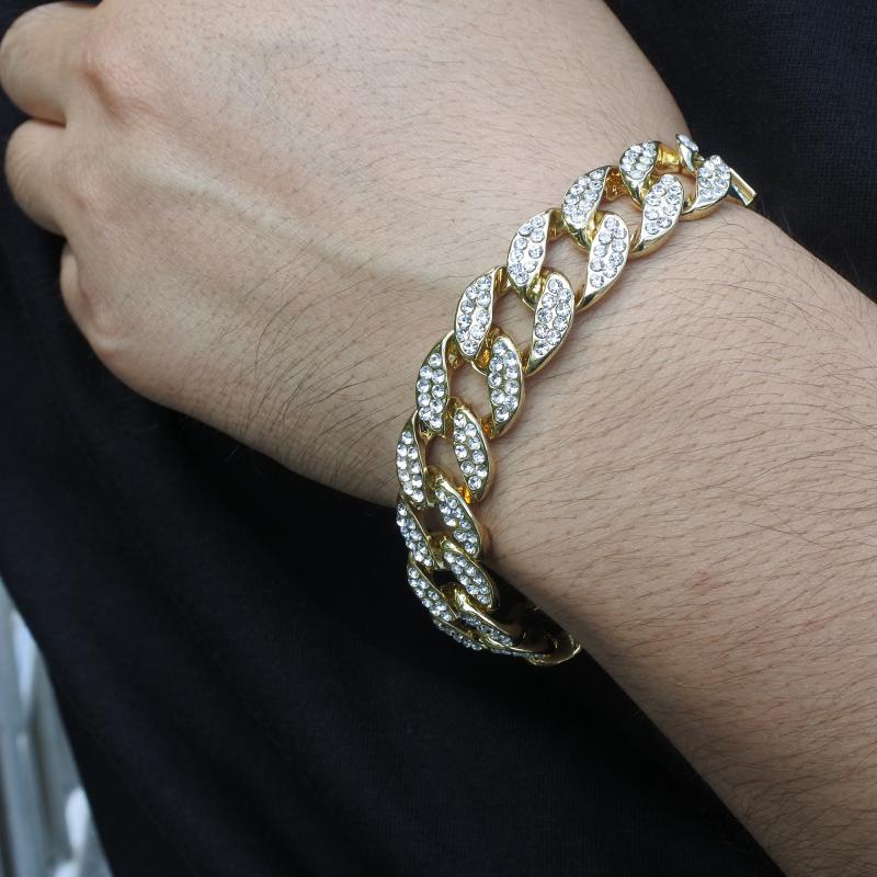 

16mm Men's bracelets hip hop miami cuban link chain gold silver color rapper rock bling iced out crystal cz women gift jewelry