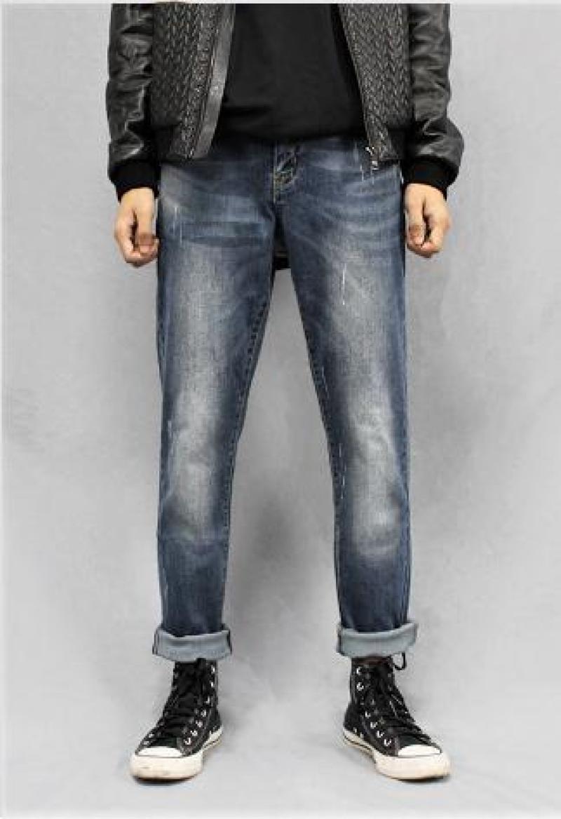 

Men's jeans, leisure can roll the foot elastic joker, Dark blue