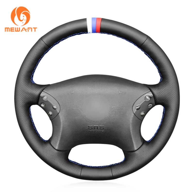 

MEWANT Black Genuine Leather Black Synthetic Suede Car Steering Wheel Cover for W203 C-Class 2001 2002 2003-2007