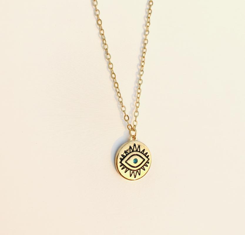 

Gold Devil's Eye Women's Necklace Coin Pendant Stainless Steel O Chain Link Necklaces Gift for Woman Girl Sister