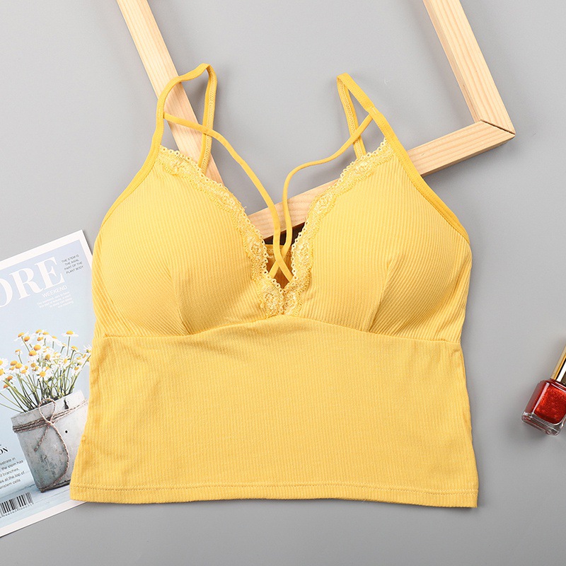 

Women's sexy lace tube top sexy camisole cross belt beauty back vest camisole, White