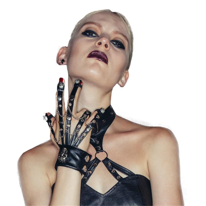 

Steampunk Skeleton Leather Gloves Motorcycle Bike Women Hand Claw Cosplay Fingerless Gloves