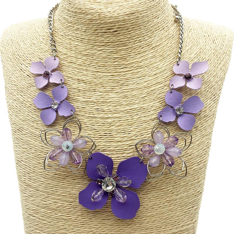 

Fashion Colored Spray Paint Lily Flower Glass Bead Pendant Necklace New Design Elegant Statement Necklace For Women Gift