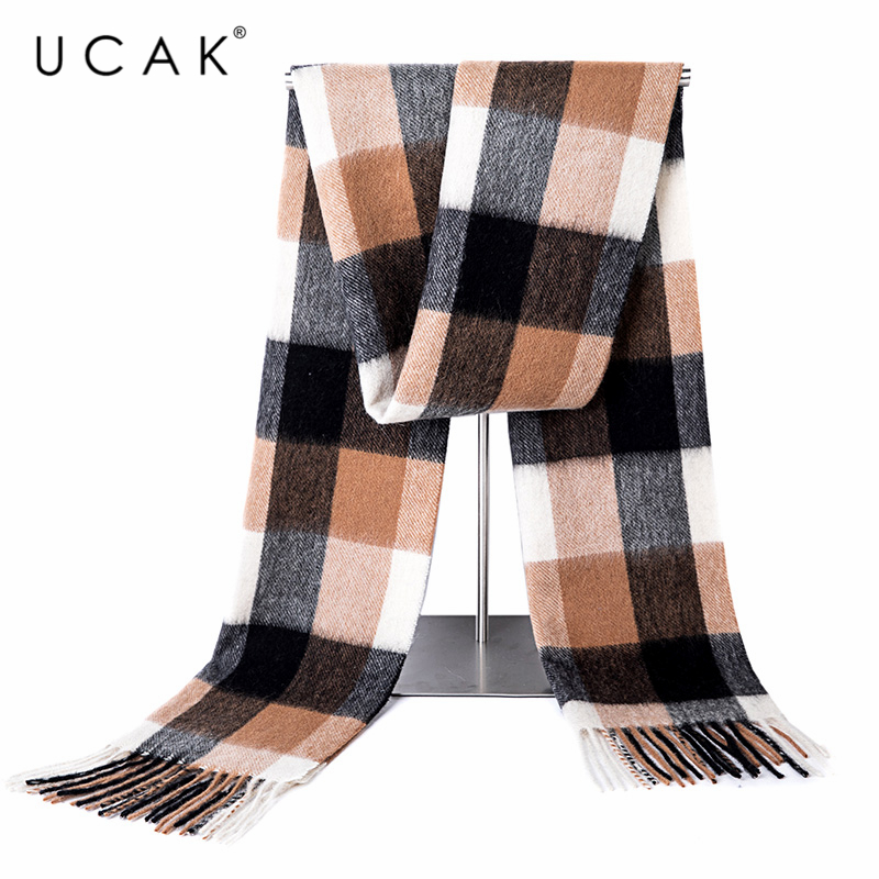 

Scarves UCAK Brand Autumn Winter Warm Scarfs Soft Men Women Casual Plaid Pure Wool Scarf Shawl Wrap Knit Long Striped With Tassel A20
