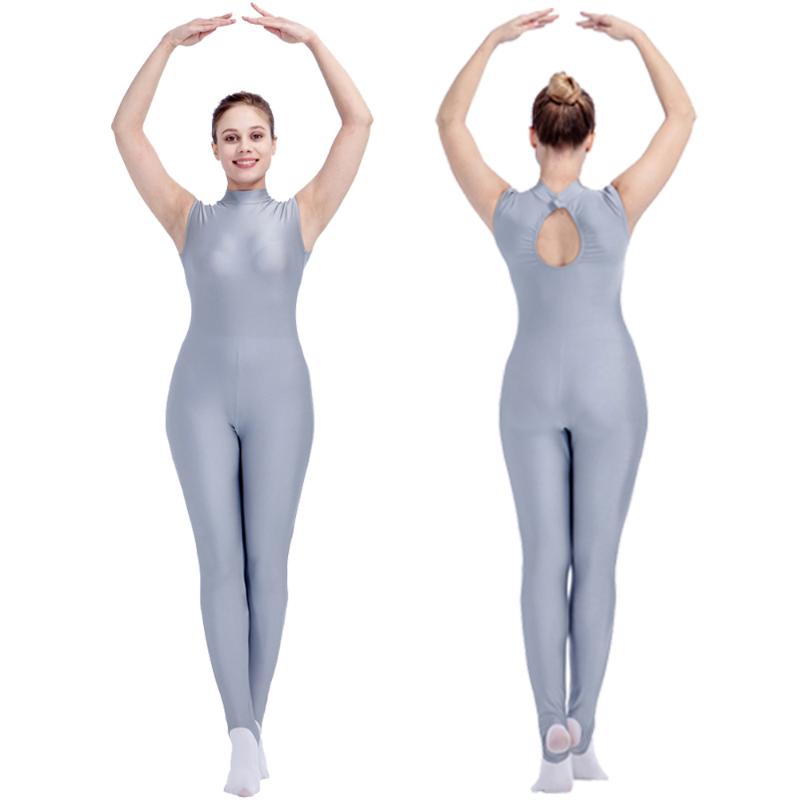 

Ladies Girls Shiny Lycra Sleeveless Turtleneck Back Hole Unitard Long Bodysuit Catsuit Training Outfit, Black