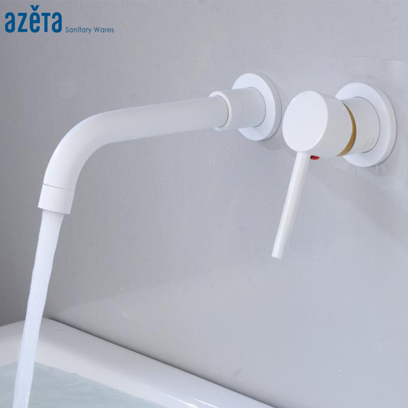 

Azeta White Basin Faucet 2 Holes Wall Mounted Basin Mixer Tap Bathroom Single Handle Swivel Spout Faucets 1903W