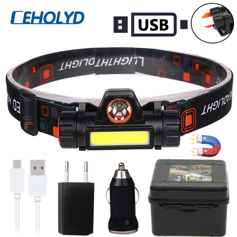 

XP-G Q5 built-in 18650 battery LED headlamp COB work light 2 light mode with magnet Waterproof headlight head lamp
