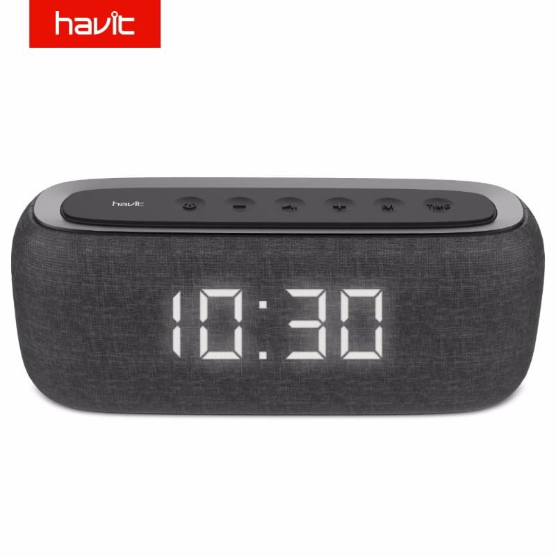 

HAVIT Bluetooth Speaker Portable Home Loudspeaker with Digital Alarm Clock 3D Stereo Enhanced Bass Speaker Support FM Radio M29