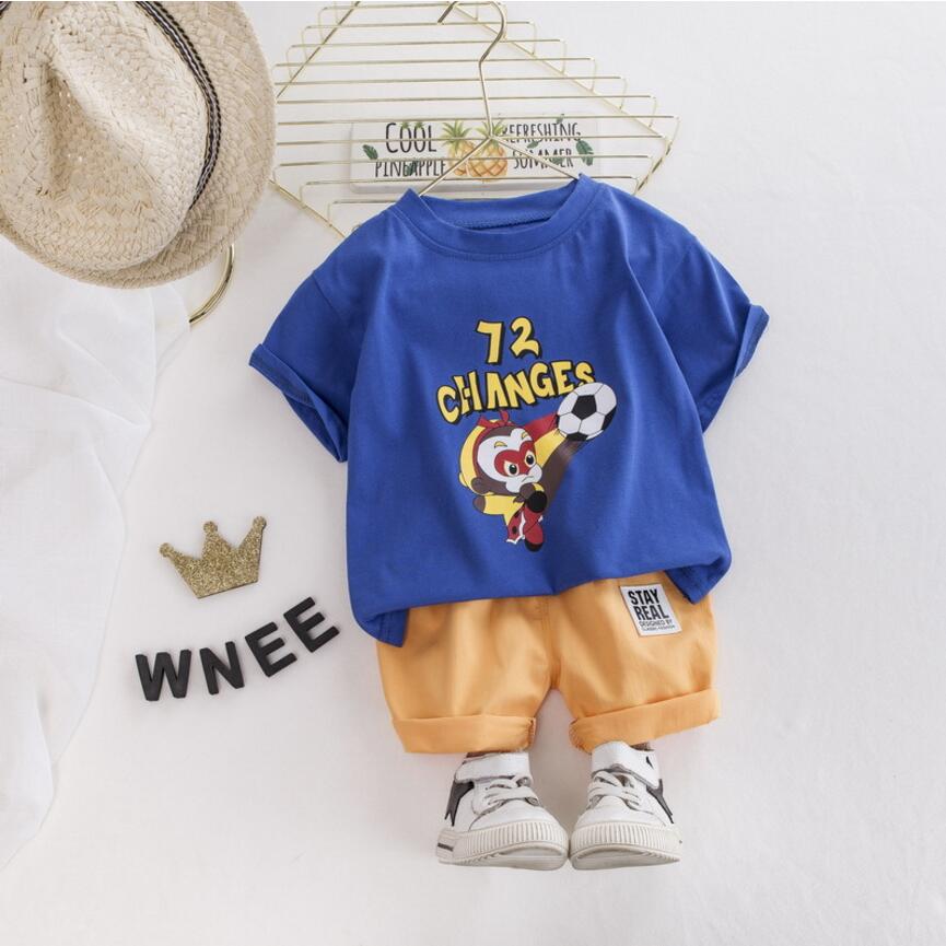 

Toddler Boy Clothing Summer Children Clothing Short Sleeve Cartoon T-shirt and pants 2pcs Suit For 0 1 2 3 4 Years Kids Clothes, Blue