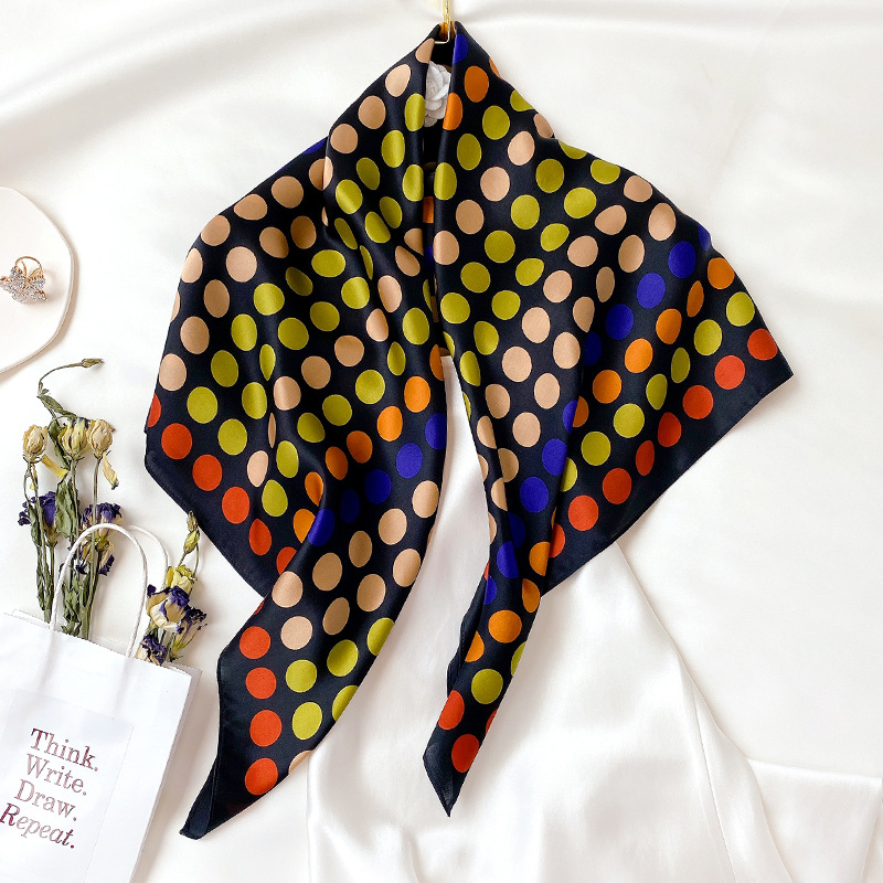 

90cm Square Pure Silk Scarf for Women Dot Print Neck Scarf Fashion Hijab Headband Beach Stole Foulard Female Scarves