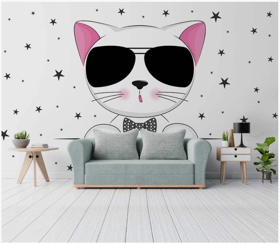 

3d wall murals wallpaper custom mural on the wall Modern cartoon kitten flower children's room home decor photo wallpaper for walls 3 d, Non woven wallpaper