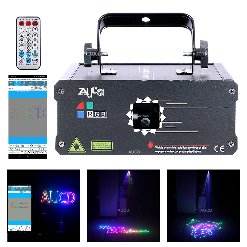 

AUCD Remote & Phone Bluetooth App DIY Edit Pattern RGB Colorful Laser Scan Animation Projector Lights DMX Disco DJ Party Show Stage Lighting