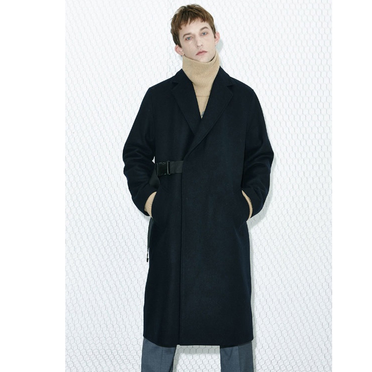 

Men' woollen overcoat for autumn winter 2020 double-breasted simple black. -6XL