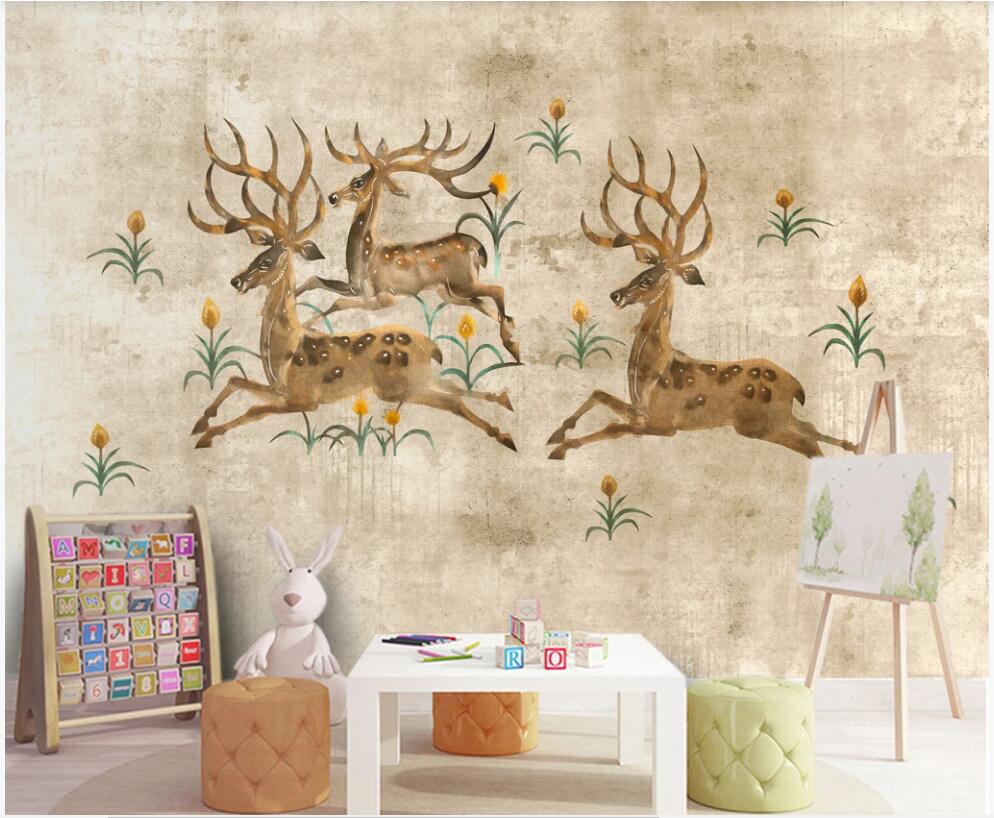 

wall paper 3 d custom photo mural on the wall European vintage elk flowers home decor photo wallpaper in the living room, Non woven wallpaper