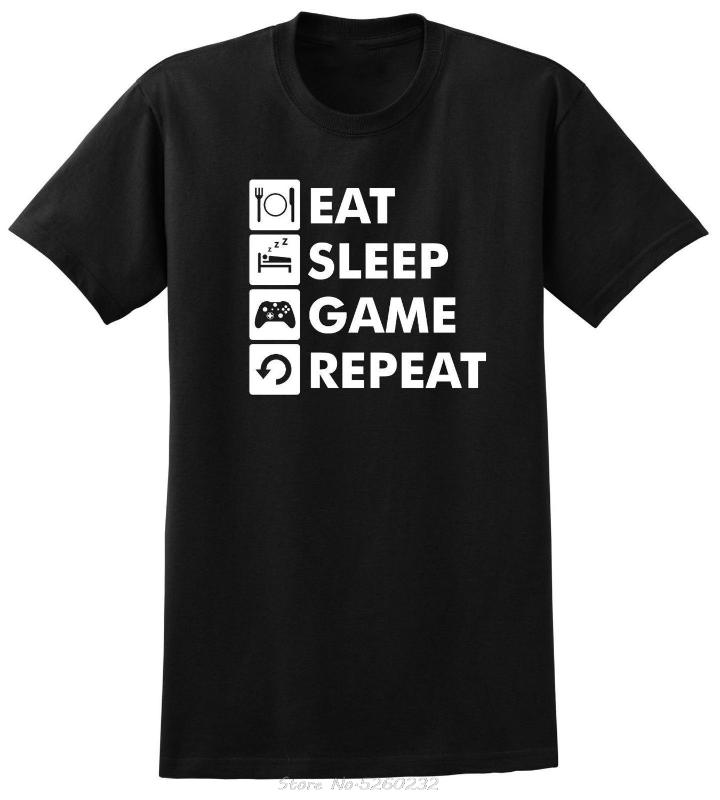 

Eat Sleep Game Repeat Funny Gamer Nerd Black Men's T-shirt Printed T-Shirt Pure Cotton Men Top Tee Print T Shirt O-Neck Short