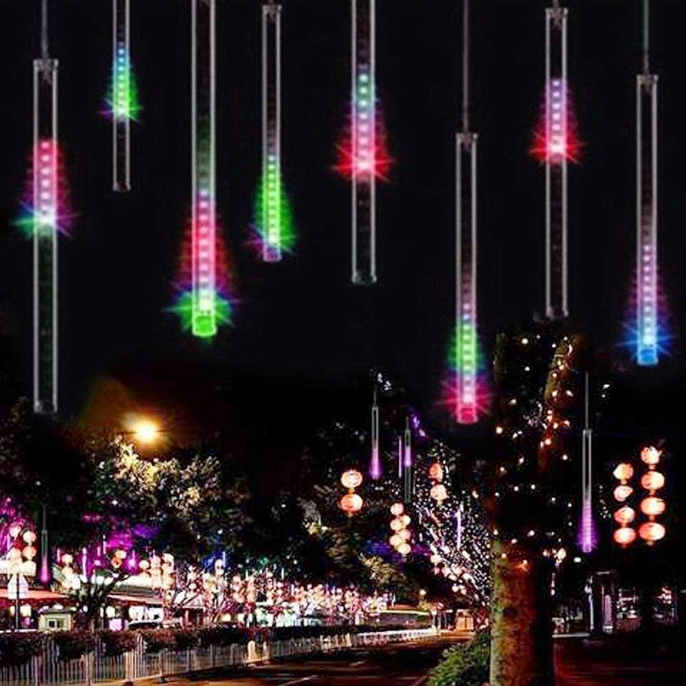 

Falling Rain Meteor Shower Lights Christmas Lights 30cm 8 Tube 144 LEDs, Falling Rain Drop Icicle String Lights for Christmas Trees Wedding