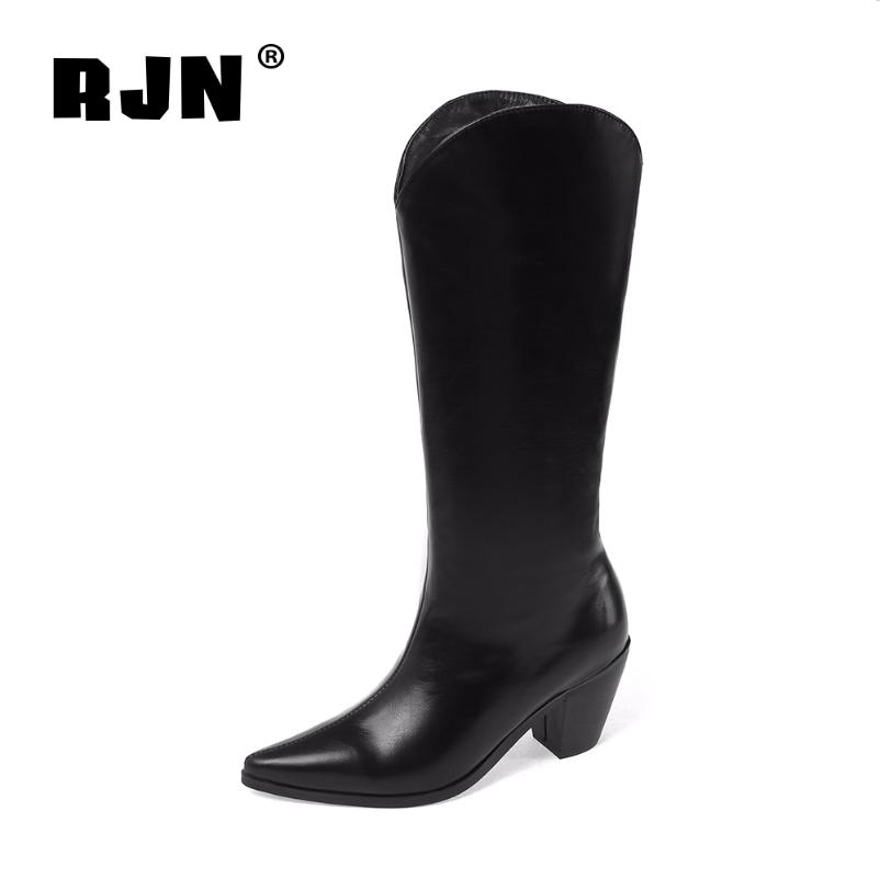 

RJN Fashionable Solid Women Boots High-Quality Patent Leather Sexy Pointed Toe 7cm Heel Women Shoes Autumn Knee High Boots RO168, Black short plush