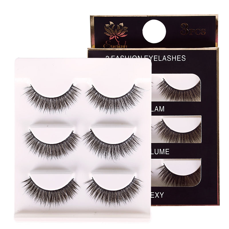 

3 Pairs Black Thick Cross Women Lady Natural Thick False Eyelashes Long Fake 3D Strip Lashes Tool Hand Made Glamour Eyelashes