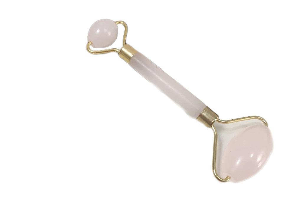 Facial Pink 100% Natural Jade Quartz Roller Double Neck Healing Slimming Face Roller Massager Dull Surface Welded integrated Holder-image-564874278