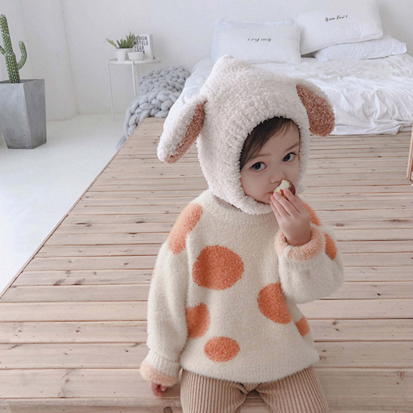 

Baby Girls Boys Fashion Plush Hat Kids Solid Color Cute Rabbit Ears Warm Hat Baby Newborn Hats Children 2020 Winter Warm Wear Hot Selling, Khaki