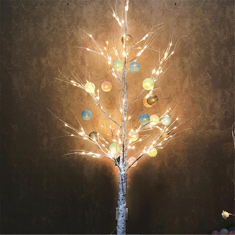 

0.9 M 1.5 M Artificial Christmas Birch Trees Lights EU Plug Home Decoration Snow New Year Macaron Cotton Ball Tree Ornaments