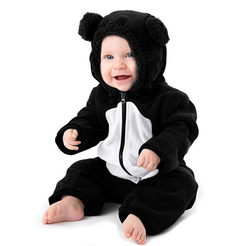 

Romper Baby Costume Toddler Baby Girls Boys Cartoon Ears Hoodie Rompers Zip Cotton Clothes Jumpsuit Infantis Costume, Brown