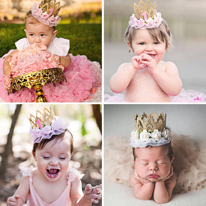 

Newborn Infant Baby Girls Birthday Tiaras Flower Lace Princess Headband Cute Girls Birthday Gifts, White